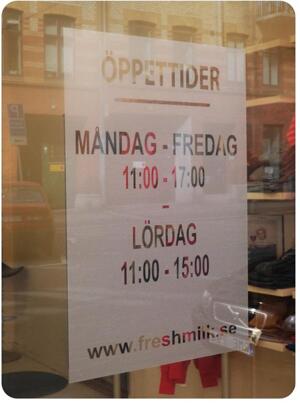 Företagsprodukter - Fönsterdekor -Öppettider